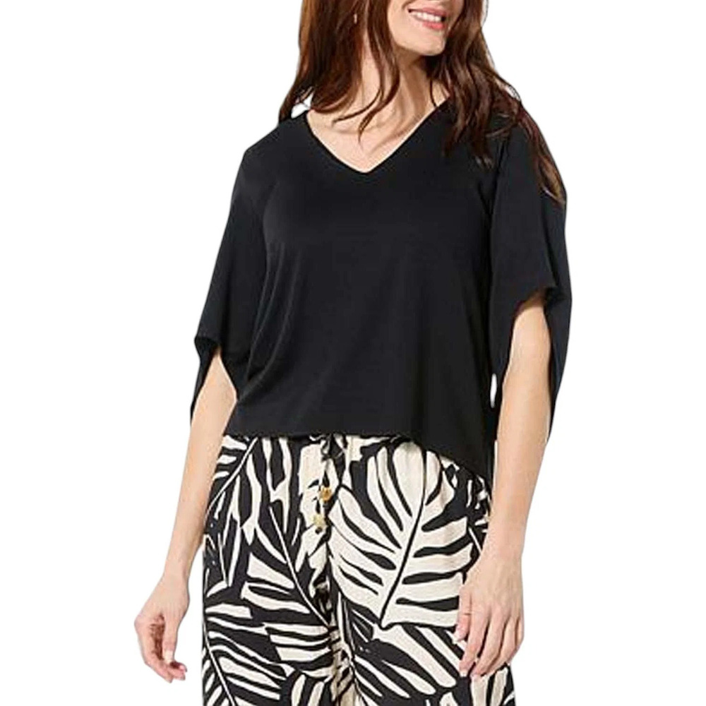 LB70 by Lloyd Boston Women's Sculpted V-Neck Cape Blouse Black - Regular